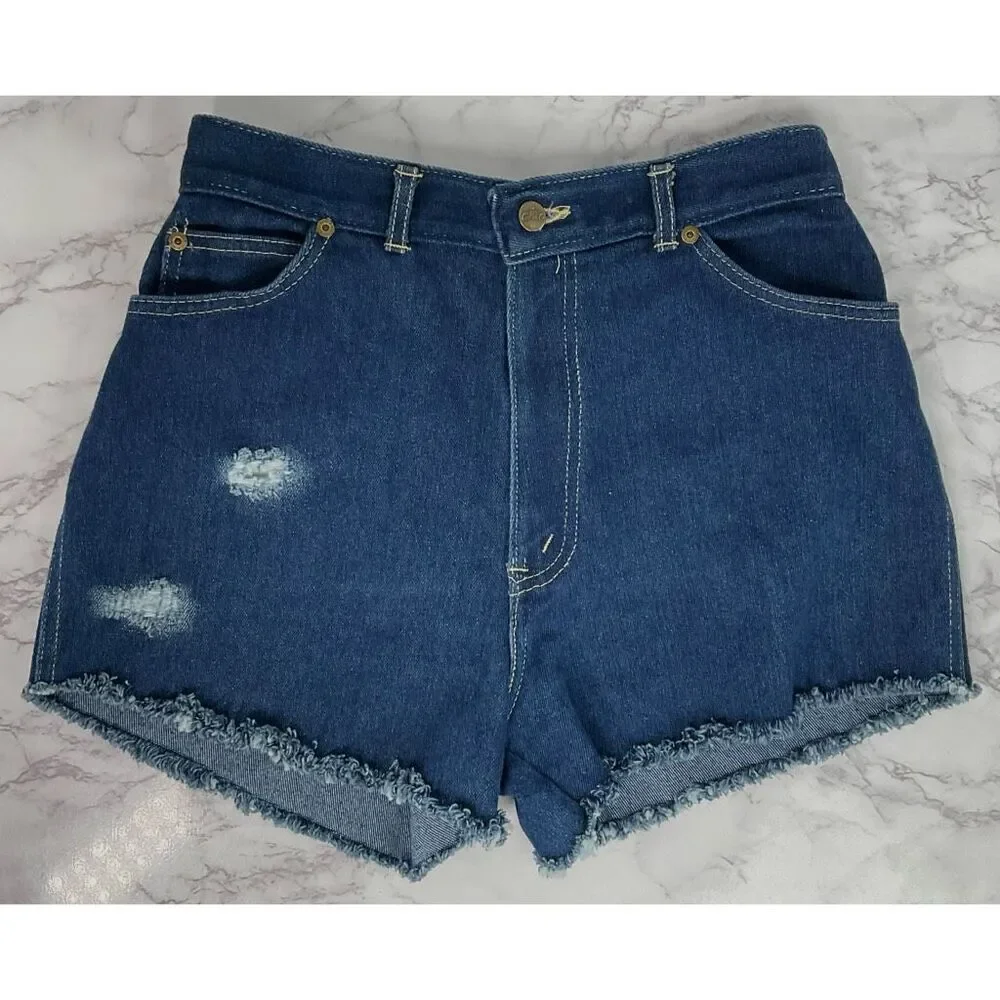 Chic Vintage Custom Cutoff Distressed Blue Denim Jean Shorts 16 - Picture 6 of 6